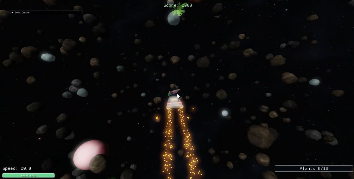 The many components of the in-game environment, including plants, varied asteroids, and planets