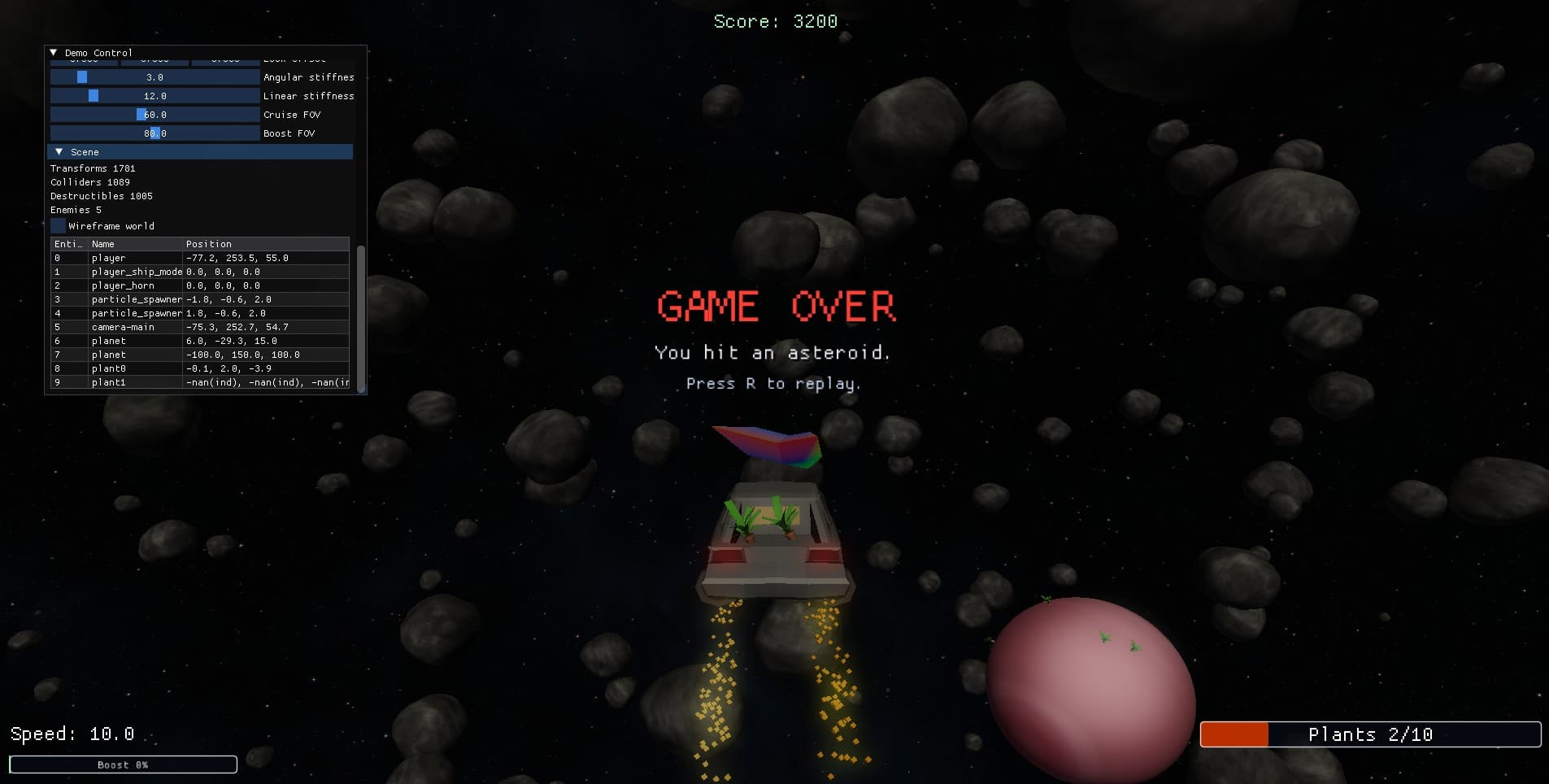 The game's game over screen